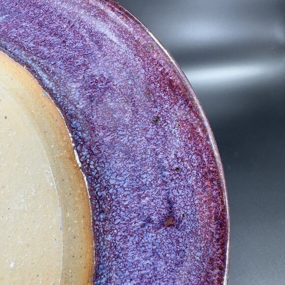 Hand Made Vintage Pottery Dish Tray With Handles Purple Drip Glaze Artist Signed - Picture 5 of 15